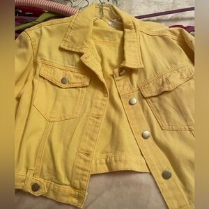 yellow cropped denim jacket